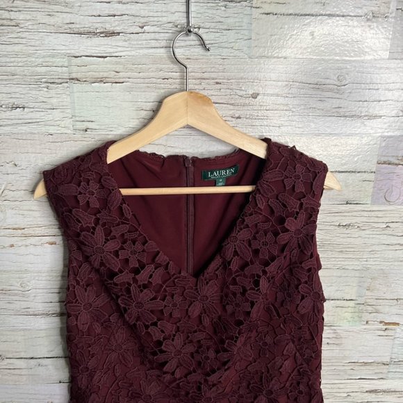 Lauren Ralph Lauren purple floral lace dress midi size 12 - Picture 4 of 10
